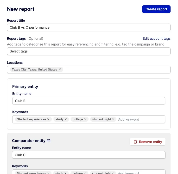 SearchShare report creation form